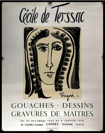 1963 * Affiche Art Original "Cecile de Terssac, Gouaches, Dessin - Gravures de Maitres" France (B+)