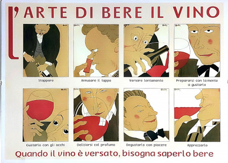Ans '90 ca * Affiche "Illustration L'Arte di Bere Il Vino - MARTIN, Bisogna Saperlo Bere" (A)