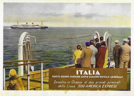 1932 * Publicité Original "Italia Flotte Riunite - Incontro Piroscafi Sud America Express - VALENTI" dans Passepartout