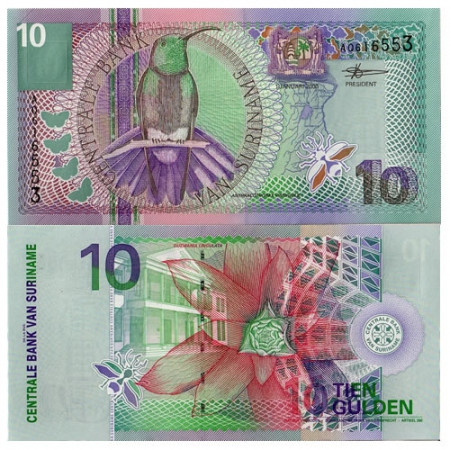 2000 * Billet Suriname 10 Gulden "Black-Throated Mango" (p147) NEUF