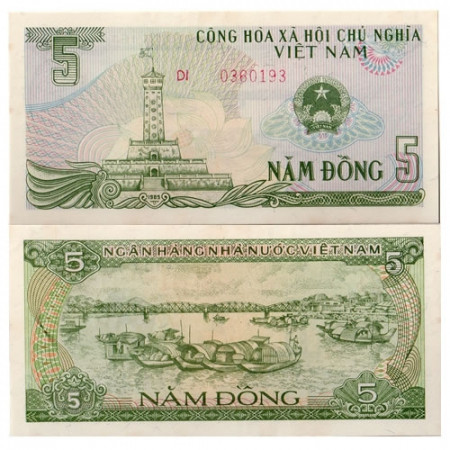 1985 * Billet Viêt Nam 5 Dong "Flag Tower - Hanoi" (p92a) NEUF