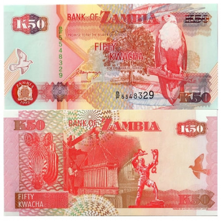 1992 * Billet Zambie 50 Kwacha "Fish Eagle" (p37b) NEUF