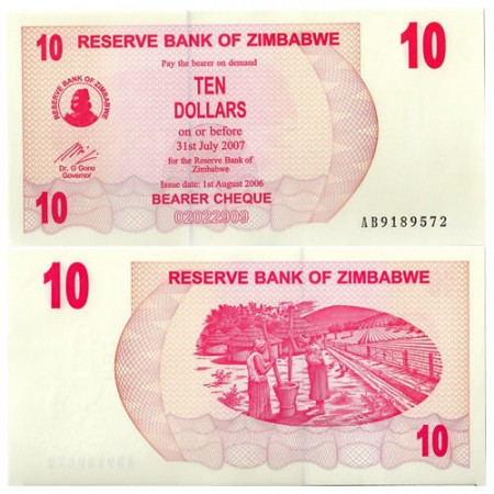 2006 (2007) * Billet Zimbabwe 10 Dollars "Bearer Cheque" (p39) NEUF