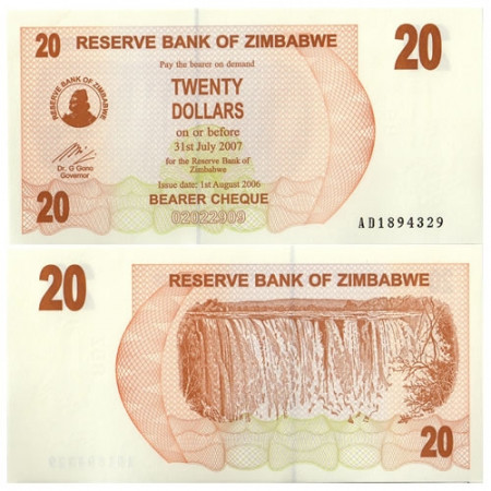 2006 (2007) * Billet Zimbabwe 20 Dollars "Bearer Cheque" (p40) NEUF