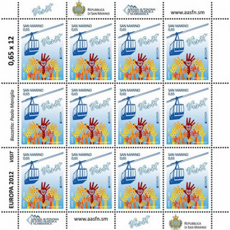 2012 * Feuille San Marino 12 timbres en euro Visiter l'Europe