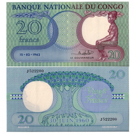 1962 * Billet Congo République Démocratique 20 francs NEUF