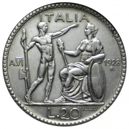 1928 A VI * 20 Lire argent Italie Victor-Emmanuel III Littore SUP--