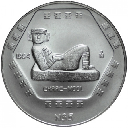 1994 * 5 Pesos Mexique - Once en argent CHAAC MOOL