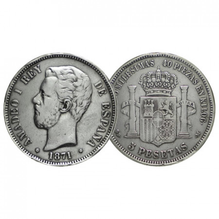 1871 SD-M * 5 Pesetas Argent Espagne "Amédée Ier" (KM 666) TTB