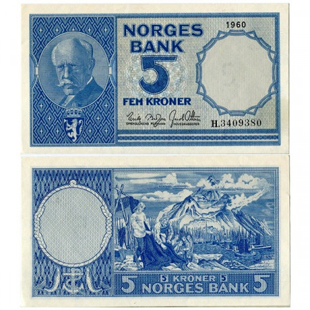 1960 * Billet Norvège 5 Kroner “Fridtjof Nansen” (p30g) NEUF