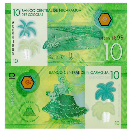 2014 (2015) * Billet Polymère Nicaragua 10 Cordobas (pNew) NEUF