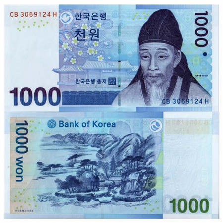 2007 * Billet Corée du Sud 1000 Won "Yi Hwang" (p54a) Mint Folder NEUF