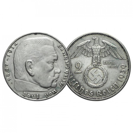 1939 A * 2 Reichsmark Argent ALLEMAGNE "Troisième Reich - Hindenburg" (KM 93) TTB+