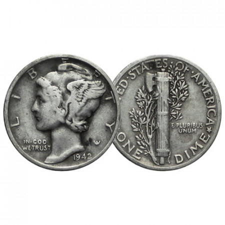 1942 (P) * 10 Cents (Dime) Dollar Argent États-Unis "Mercury Dime" (KM 140) TTB