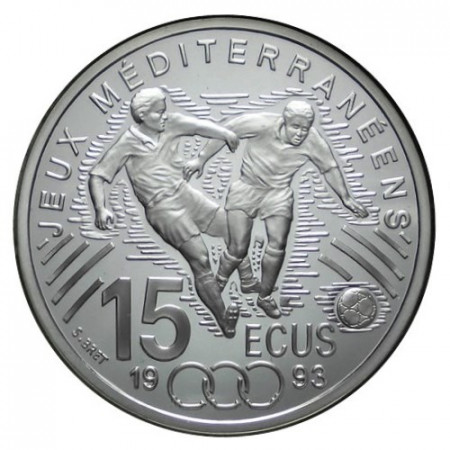 1993 * 100 Francs - 15 Ecu Argent France "Jeux Méditerranéens - Football" (KM 1030) BE
