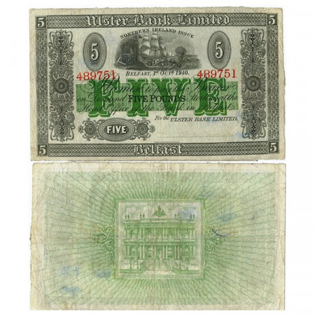 1940 * Billet Irlande du Nord 5 Pounds "Ulster Bank" (p316a) TTB+