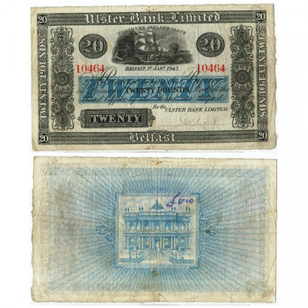 1943 * Billet Irlande du Nord 20 Pounds "Ulster Bank" (p318) TTB