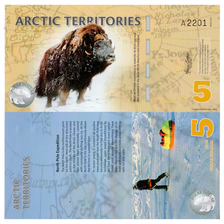 2012 * Billet Polymère Territoires Arctique 5 dollars NEUF