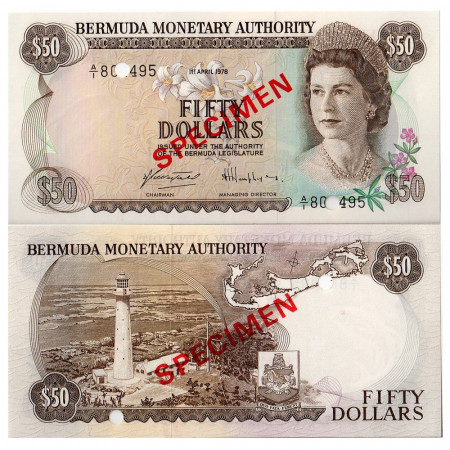1978 * Billet Bermudes 50 Dollars "Specimen" (p32s) NEUF
