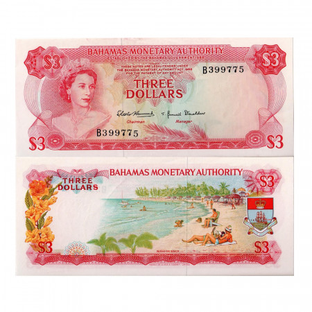 1968 * Billet Bahamas 3 dollars NEUF-