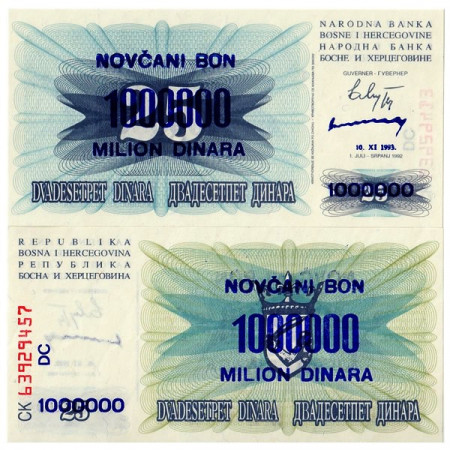 1993 (10/11) * Billet Bosnie-Herzégovine 1 Million - 1.000.000 Dinara "Novcani Bon" (p35b) NEUF