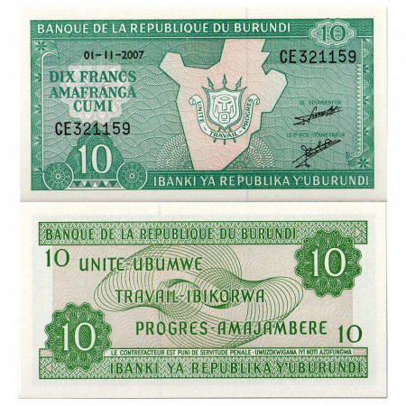 2007 * Billet Burundi 10 Francs (p33e) NEUF