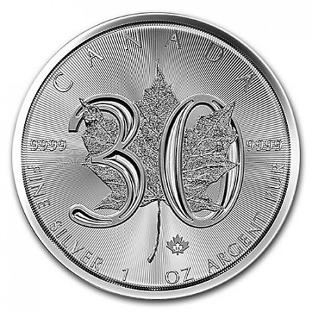 2018 * 5 Dollars Argent 1 OZ Canada "Feuille d'Érable - Maple Leaf - 30e Anniversaire" BU