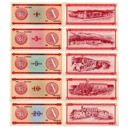 1985 * Set 5 Billets Cuba 1-20 Pesos "Certificado de Divisa" Serie A NEUF