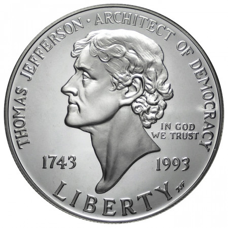 1993 S * 1 Dollar Argent États-Unis "Thomas Jefferson's 250th Birthday" (KM 249) BE