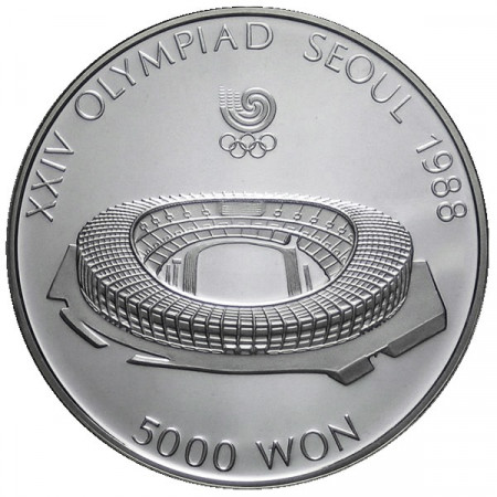 1987 * 5000 Won Argent Corée du Sud "Jeux Olympiques 1988 Séoul - Stade Olympique" (KM 60) BE