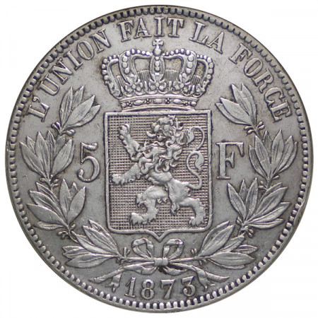 1873 * 5 Francs argent Belgique "Léopold II" Type A TTB+ 