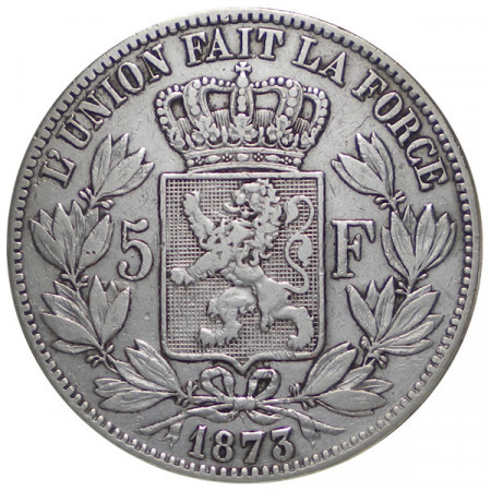 1873 * 5 Francs argent Belgique "Léopold II" Type A TB+ 