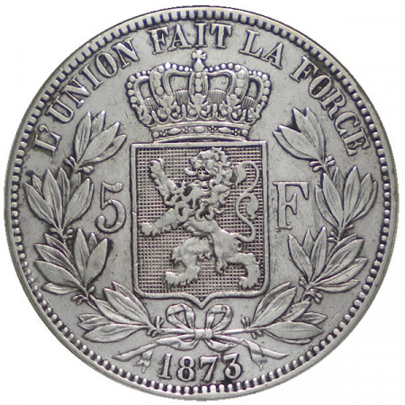 1873 * 5 Francs argent Belgique "Léopold II" Type A TTB+ 