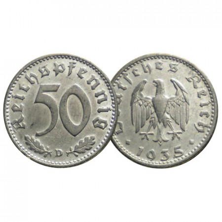 1935 D * 50 Reichspfennig ALLEMAGNE "Troisième Reich - Eagle" (KM 87) TTB
