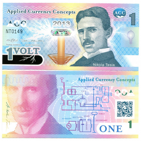 2013 * Billet Polymère Applied Currency Concepts 1 Volt "Nikola Tesla" NEUF