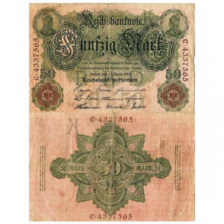 1910 * Billet Allemagne Empire 50 Mark "Deuxième Reich" (p41) TB