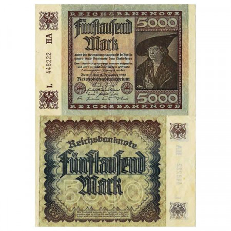 1922 * Billet Allemagne Weimar 5000 Mark "Reichsbanknote" (p81c) TTB