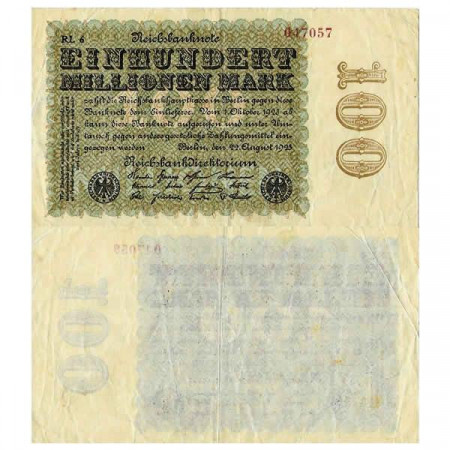1923 * Billet Allemagne Weimar 100 Millions - 100.000.000 Mark "Reichsbanknote" (p107d) prTTB