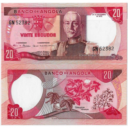 1972 * Billet Angola 20 Escudos "M Carmona" (p99) NEUF