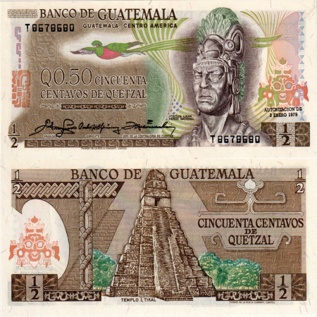 1979 * Billet Guatemala  50 Centavos de Quetzal "Tecun Uman" (p58c) NEUF