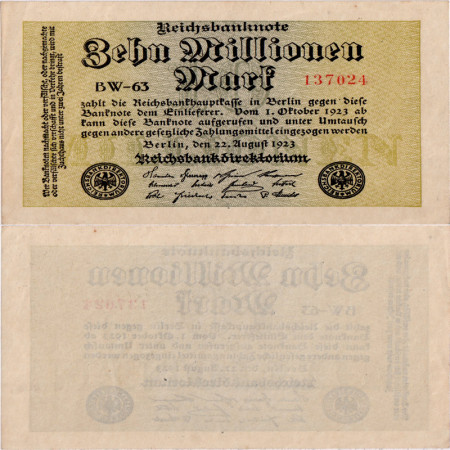 1923 * Billet Allemagne Weimar 10 Millions - 10.000.000 Mark "Reichsbanknote" (p106a) SUP+