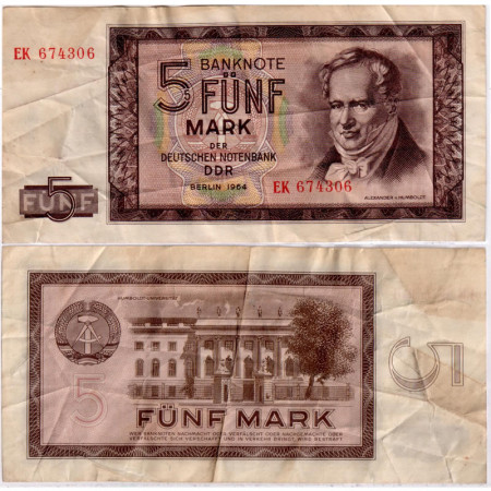 1964 * Billet Allemagne DDR République Démocratique 5 Mark "A von Humboldt" (p22a) TTB