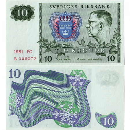 1981 * Billet Suède 10 Kronor "King Gustav VI Adolf" (p52e) NEUF