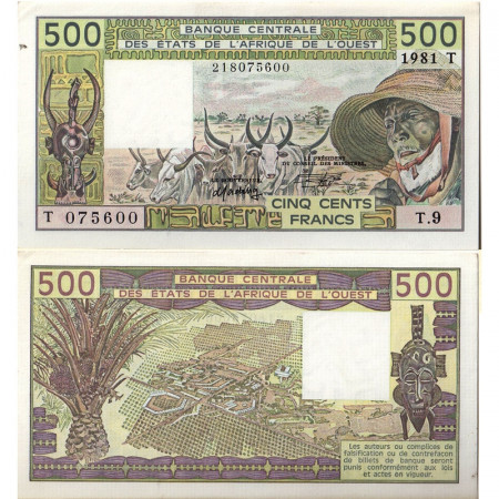 1981 T * Billet États Afrique de l'Ouest "Togo" 500 Francs "Zebus" (p806Tc) prNEUF