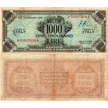 1943 A * Billet Italie 1000 AM Lire "Occupation Américaine - Bilingue" (A1165 pM23) TB+