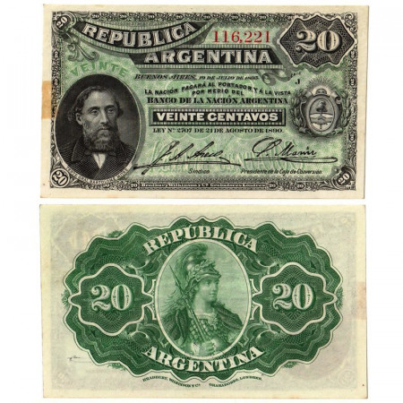 L.1890 (1895) * Billet Argentine 20 Centavos "General Bartolome Mitre" (p229a) SUP+