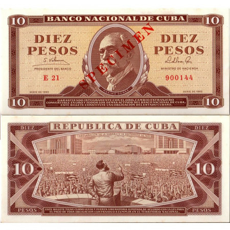 1965 * Billet Cuba 10 Pesos "Maximo Gomez - SPECIMEN" (p96c-CS3) NEUF