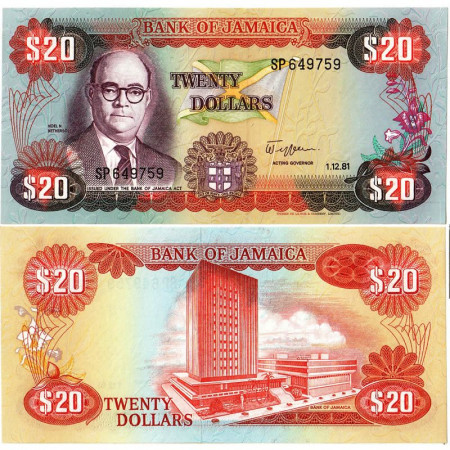 1981 * Billet Jamaïque 20 Dollars "Noel N Nethersole" (p68b) NEUF