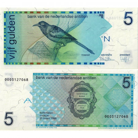 1986 * Billet Antilles Néerlandaises 5 Gulden "Troepiaal" (p22a) NEUF