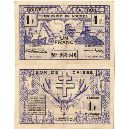 1942 * Billet Nouvelle-Calédonie 1 Franc "Ship Stockpile" (p52) SUP+